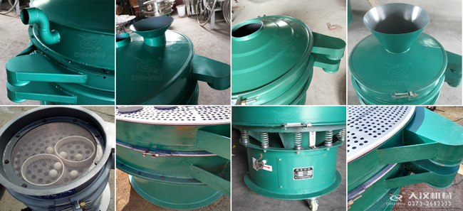 碳鋼振動篩進料口，出料口，篩框，篩網(wǎng)，彈跳球等細節(jié)展示