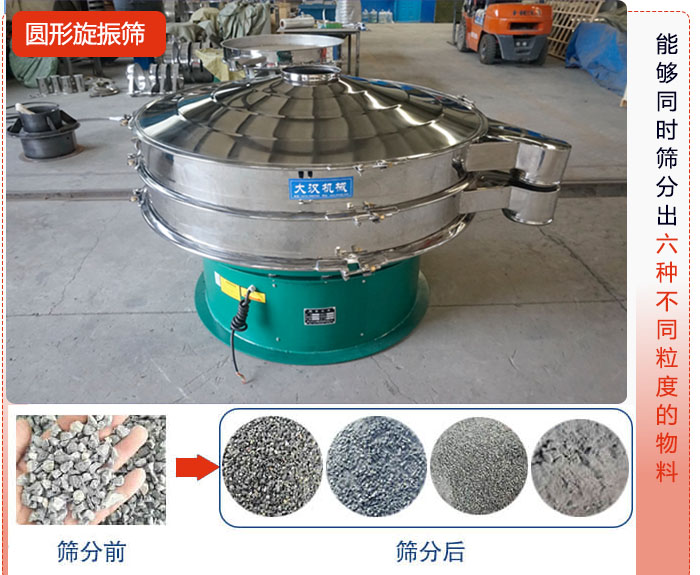 圓形旋振篩能夠同時篩出6種不同顆粒的物料。