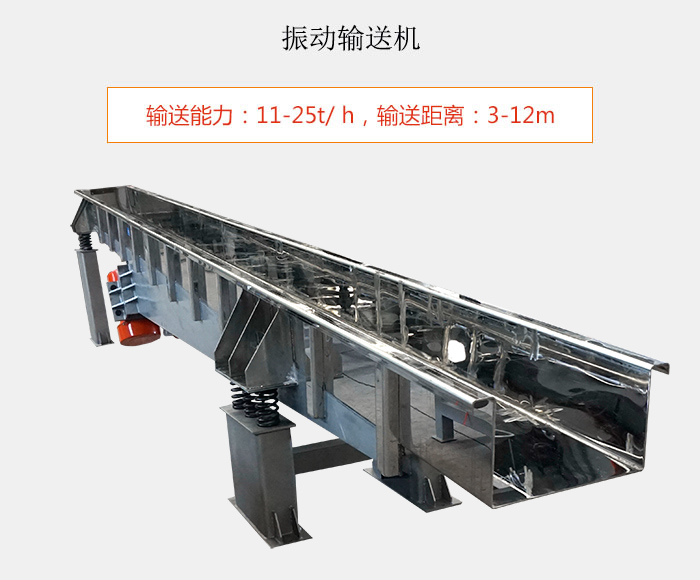 振動輸送機(jī)：輸送能力：11-25t/ h，輸送距離：3-12m