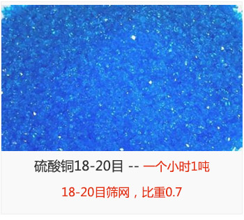 篩分18-20目的硫酸銅 產(chǎn)量一個小時1噸，采用18-20目篩網(wǎng)，比重0.7