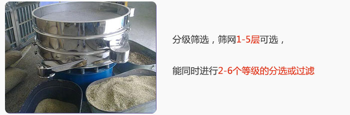 分級(jí)篩選，可篩1至5層篩網(wǎng)，能同時(shí)進(jìn)行2至6個(gè)等級(jí)的分選或過濾