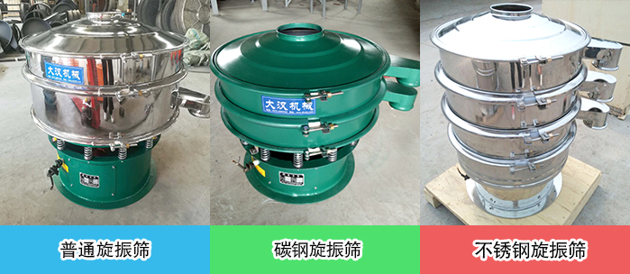 醫(yī)藥振動(dòng)篩常見材質(zhì)展示：碳鋼＋不銹鋼，不銹鋼，碳鋼等材質(zhì)展示