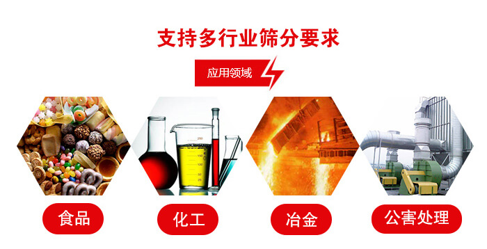 旋振篩適用的行業(yè)：食品行業(yè)，化工行業(yè)，冶金行業(yè)，公害處理等。
