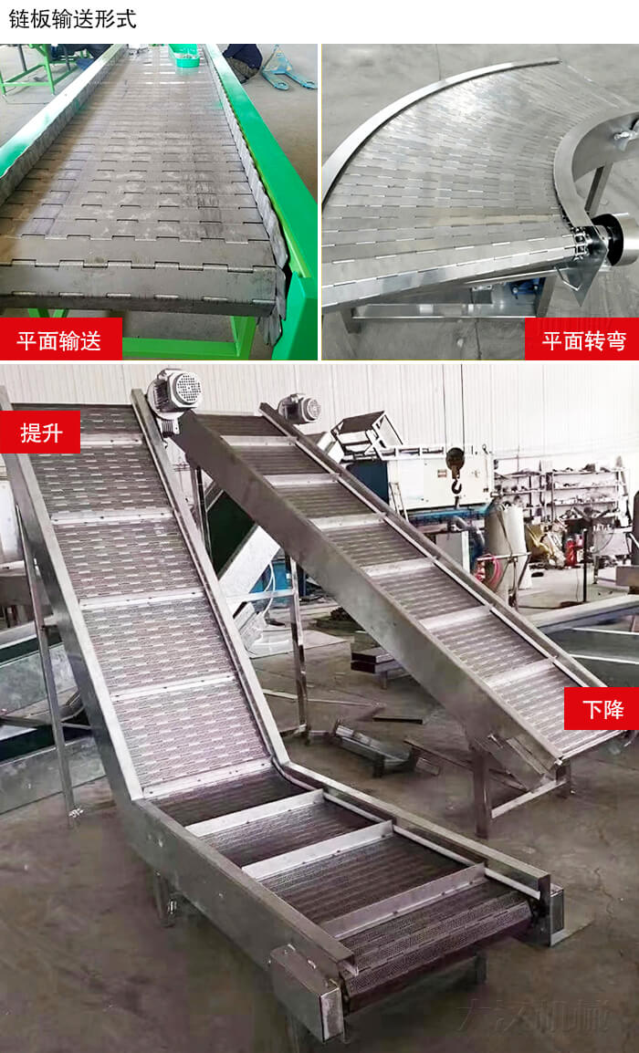 鏈板輸送機(jī)平面輸送，平面拐彎，提升等運行現(xiàn)場圖片