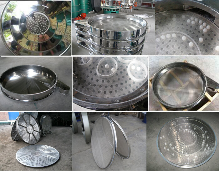 食品振動(dòng)篩細(xì)節(jié)展示：防塵蓋，篩框，網(wǎng)架，底框等。